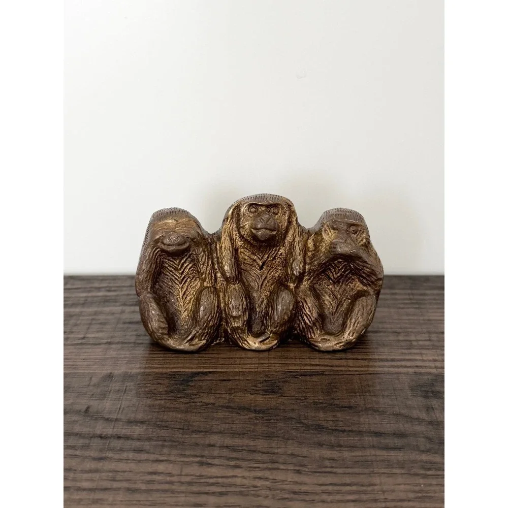 Vintage Miniature Brass Three Wise Monkeys Figurine See Hear Speak No Evil